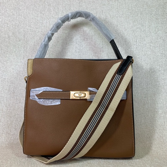 Tory Burch Lee Radziwill Double Tan Pebbled Leather Small Satchel/Shoulder Bag - Picture 7 of 16